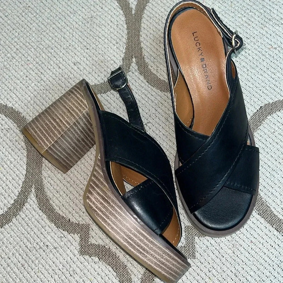 Lucky Brand Delmie leather Backstrap High Heel Sandals platform, NWOT - Picture 13 of 17